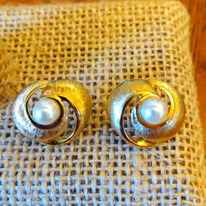 Napier Gold Tone Earrings with Pearl Center